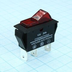 ASW-09D/R, переключатель с подсветкой on-off (20a 12в) spst 3 вывода красный