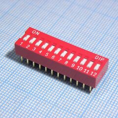NDSR-12-V, движковый переключатель 12 групп монтаж в отверстие 2.54мм 25ма 24в утопленный движок