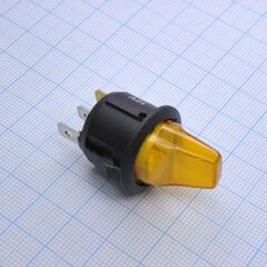 DS RWB-224 жел 12V, 2 положения клавиши, 1 группа контактов на замыкание 250vac 6a, ширина контакта 4.8мм, желтая подсветка 12в