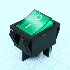 R51-5BGNBT-G, выключатель клавишный 16а 250в on-off 4 pin -зеленый-