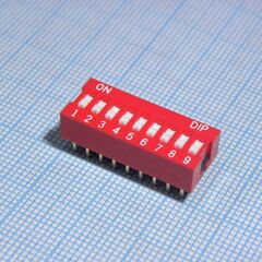 NDSR-09-V, движковый переключатель 9 групп монтаж в отверстие 2.54мм 25ма 24в утопленный движок