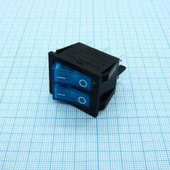 RK1-22 1X1X2N B/BL"0-", выключатель клавишный on-off с подсветкой цвет корпуса (черный) цвет кнопки (синий)