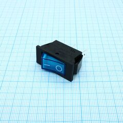 RK1-17 1X1 B/BL"0-", выключатель клавишный on-off без подсветки цвет корпуса (черный) цвет кнопки (синий)