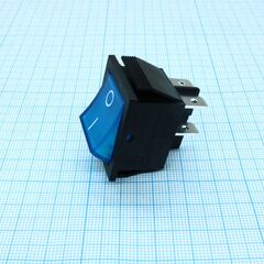RK1-01 2X1N B/BL"0-", выключатель клавишный on-off с подсветкой цвет корпуса (черный) цвет кнопки (синий)