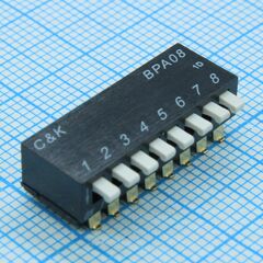 BPA08SB, dip переключатель 8 групп off on spst 0.1а 24в smd 1000 циклов шаг 2.54мм туба
