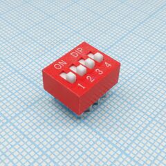 L-KLS7-DST-04-R-00, dip-переключатель 4 группы красный монтаж в отверстие шаг 2.54мм 0.025a 24в с выступающим движком