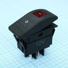 RK1-06N-12V красный, выключатель клавишный on-off с подсветкой (4c) 35а 12в