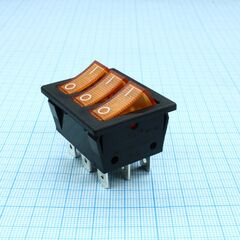 RK1-37 1X1X3N B/OR"0-", выключатель клавишный on-off с подсветкой цвет корпуса (черный) цвет кнопки (оранжевый)