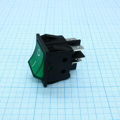 RK1-03 2X1 B/G"0-", выключатель клавишный on-off без подсветки цвет корпуса (черный) цвет кнопки (зеленый)