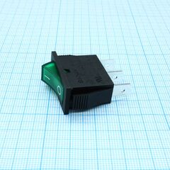 RK1-11 1X1N B/G"0-", выключатель клавишный on-off с подсветкой цвет корпуса (черный) цвет кнопки (зеленый)
