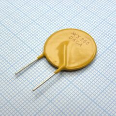 RXEF250, самовосстанавливающийся предохранитель ptc 2.5a(hold) 5a(trip) 72v 40a 2.5w 15.6s 0.05ohm, радиальные выводы, 20.8 x 3 x 25.4mm, россыпью