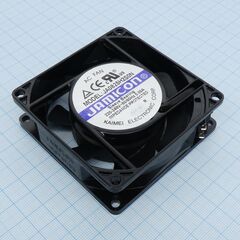 JA0825H2S0N-T, вентилятор 220в ac, 1700-2050об/мин., 30.48м3/час, 80х80х25мм, подшипник скольжения, тип вывода - терминал