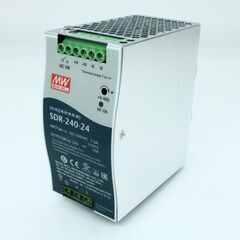 SDR-240-24, преобразователь ac-dc на din-рейку 240вт, выход 24в/10a, рег.вых=24...28в, вход 90…264vac, 47…63гц / 127…370vdc, изоляция 3000v ac, в кожухе : 63х125.2х114мм, -25…+70°с