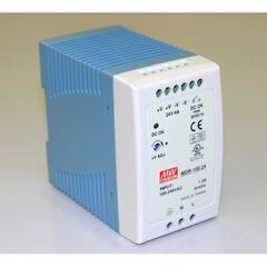 MDR-100-24, преобразователь ac-dc на din-рейку 100вт, выход 24в/4a, рег. вых 24…30в, вход 85…264v ac, 47…63гц /120…370в dc, изоляция 3000в ac, в кожухе 55х90х100мм, -10…+60°с