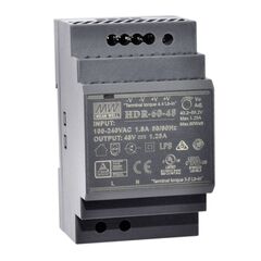 HDR-60-48, ac-dc, 60вт, вход 85...264 в ac 47...63гц/120...370в dc, выход 48в/1.25а, изоляция 3000в ac, в кожухе на din-рейку, 52.5х90х54.5мм, -30...+70°с