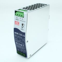 WDR-120-24, преобразователь ac-dc на din-рейку 120вт, выход 24в/0…5a, рег. вых=24…29в, вход 180…550v ac, 47…63гц /254…780v dc, изоляция 3000в ac, в кожухе 40х125.2х113,5мм, -25…+70°с