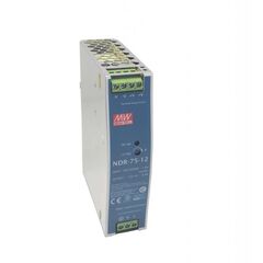 NDR-75-12, преобразователь ac-dc на din-рейку 75вт, вход 90…264v ac, 47…63гц /127…370в dc, выход 12в/6.3a, рег. вых 12...14в, изоляция 3000в ac, в кожухе 32х125.2х102мм, -20…+60°с