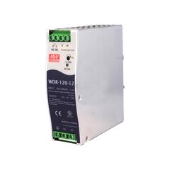 WDR-120-12, преобразователь ac-dc на din-рейку 120вт, выход 12в/0…10a, рег. вых=12…15в, вход 180…550v ac, 47…63гц /254…780v dc, изоляция 3000в ac, в кожухе 40х125.2х113,5мм, -25…+70°с