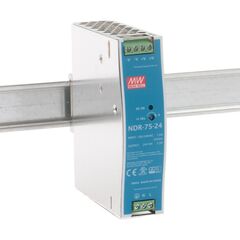 NDR-75-24, преобразователь ac-dc на din-рейку 77вт, вход 90…264v ac, 47…63гц /127…370в dc, выход 24в/3.2a, рег. вых 24…28в, изоляция 3000в ac, в кожухе 32х125.2х102мм, -20…+60°с