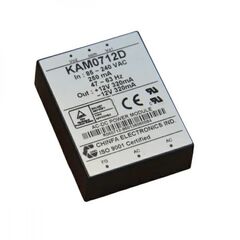 KAM0712D, ac-dc, 7вт, 2 выхода ±12в/±0.32а, вход 85…265vac, 47…63гц / 120...370vdc, изоляция 3000v ac, в кожухе 58х45х18.5мм, -20…+50°с
