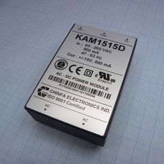 KAM1515D, ac-dc, 15вт, выход: ±15в/±0.5a, изоляция 3000v ac, вход 85…265v ac, 47…63гц / 120...370v dc, в кожухе 76х51х23мм, -20…+50°с