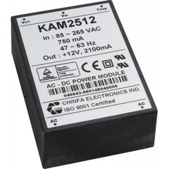KAM1512, ac-dc, 15вт, выход 12в/1,25a, рег. вых=±10%uном, вход 85…265v ac, 47…63гц / 120...370v dc, изоляция 3000v ac, в кожухе 76х51х23мм, -20…+50°с
