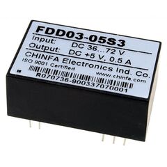FDD03-05S3, dc-dc, 2.5вт, вход 36…72в, выход 5в/500ма, изоляция 1500в dc, корпус dip24, 31.8х20.3х12.7мм, -40°с…+71°с