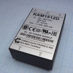 KAM1512D, ac-dc, 15вт, выход: ±12в/±0.625a, вход 85…265v ac, 47…63гц / 120...370v dc, изоляция 3000v ac, в кожухе 76х51х23мм, -20…+50°с