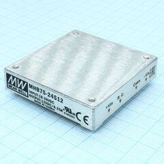 MHB75-24S12, dc-dc, 75вт, вход 18…36в, выход 12в/6.25а, рег.выхода ±10%, кпд 88%, до 10000мкф, on/off, изоляция 1500в dc, в корпусе на плату, half-brick, 57.9х61x12.7мм, -40…+100°с