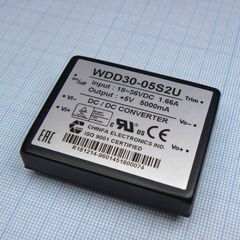 WDD30-05S2U, dc-dc, 30вт, uвх=18...36в, uвых=5в/5а, изоляция 1500в dc, 50.8x40.6х10.2 мм, -40°с…+61°с