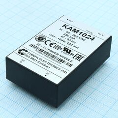 KAM1024, ac-dc, 10вт, выход 24в/0.42a, рег. вых=±10%uном, вход 85…265v ac, 47…63гц / 120...370v dc, изоляция 3000v ac, в кожухе 76х51х23мм, -20…+50°с