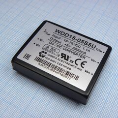 WDD15-05S5U, dc-dc, 15вт, uвх=9...36в, uвых=5в/3а, изоляция 1500в dc, 50.8x40.6х10.2 мм, -40°с…+61°с