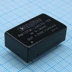 AM10TW-2403S-NZ, dc/dc преобразователь 10 вт вход 9~36 в выход 3.3 в 2.4 а -40~85 °с , дерейтинг при 71 °с изоляция 1500 vdc mtbf:1000000 ч кпд 87 % не более 1200 мкф dip24, 20x32x10.8 мм 14 г 350 кгц защита от кз