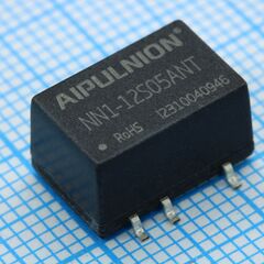 NN1-12S05ANT, dc/dc, 1вт, вход 10.8…13.2в, выход 5в/0.02…0.2а, изоляция 1500в dc, кпд 84…86%, максимальная емкостная нагрузка не более 3000мкф, для поверхностного монтажа, 12.7x11.2x7.25мм, -50…115°c, пластик