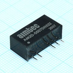 AM2D-0507DH52Z, dc/dc, 2вт, вход 4.5…5.5в, выход ±7.2в/±0.139а, изоляция 5200в dc, кпд 72%, максимальная емкостная нагрузка не более ±220мкф, sip7, 19.5x7.2x10мм, -40…85°c, пластик