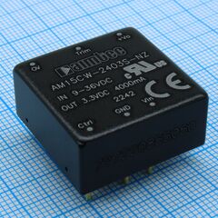 AM15CW-2403S-NZ, dc/dc, 15вт, вход 9…36в, выход 3.3в/4а, изоляция 1500в dc, кпд 88%, максимальная емкостная нагрузка не более 4700мкф, вход on/off, 1x1", 25.4x25.4x11.7мм, -40…105°c, пластик