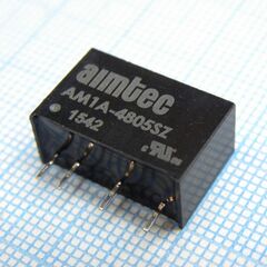 AM1A-2412SZ, dc/dc, 1вт, вход 18…36в, выход 12в/0.083а, изоляция 1500в dc, кпд 80%, максимальная емкостная нагрузка не более 820мкф, sip6, 17x7.62x11мм, -40…85°c, пластик