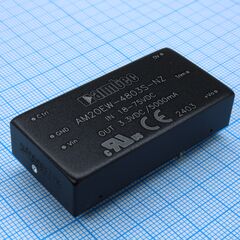 AM20EW-4803S-NZ, dc/dc, 20вт, вход 18…75в, выход 3.3в/5а, изоляция 1500в dc, кпд 86%, максимальная емкостная нагрузка не более 10000мкф, вход on/off, 2x1", 50.8x25.4x11.8мм, -40…85°c, металл