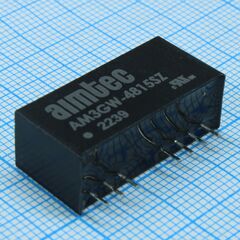 AM3GW-4815SZ, dc/dc, 3вт, вход 18…75в, выход 15в/0.2а, изоляция 1500в dc, кпд 84%, максимальная емкостная нагрузка не более 100мкф, вход on/off, sip9, 26x9.3x12.5мм, -40…85°c, пластик
