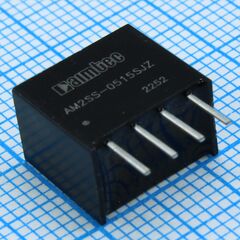 AM2SS-0515SJZ, dc/dc, 2вт, вход 4.5…5.5в, выход 15в/0.013…0.133а, изоляция 1500в dc, кпд 81%, максимальная емкостная нагрузка не более 560мкф, sip4, 11.6x7.55x10.16мм, -40…85°c, пластик