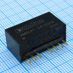 AM6GH-2415SNZ, dc/dc, 6вт, вход 9…36в, выход 15в/0.4а, изоляция 1600в dc, кпд 87%, максимальная емкостная нагрузка не более 220мкф, вход on/off, sip8, 22x9.5x12мм, -40…105°c, пластик