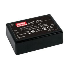 LDH-45A-1050WDA, dc/dc led повышающий, вход 9…18в, выход 24…43в/1.05а, кпд до 91%, dali, 75x53x22.7мм, проводные выводы, -40…60°c, пластик