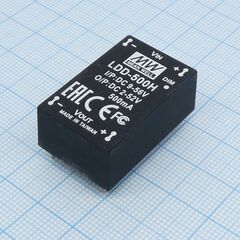 LDD-500H, dc/dc led понижающий, вход 9…56в, выход 2…52в/0.5а, кпд до 97%, вход on/off/dimm, 31.8x20.3x12.2мм, dip, -40…85°c, пластик