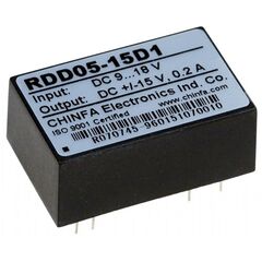 RDD05-15D1, dc-dc, 6вт, uвх=9…18в, uвых=±15в/±200ма, изоляция 1500в dc, 32х20х12.7мм, -25°с…+71°с