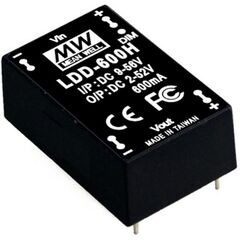 LDD-700H, dc/dc led понижающий, вход 9…56в, выход 2…52в/0.7а, кпд до 97%, вход on/off/dimm, 31.8x20.3x12.2мм, dip, -40…71°c, пластик