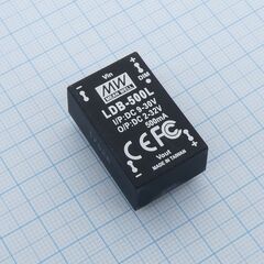 LDB-500L, dc/dc led повышающий/понижающий, вход 9…30в, выход 2…32в/0.5а, кпд до 91%, вход on/off/dimm, 31.8x20.3x12.2мм, dip, -40…60°c, пластик