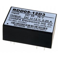 RDD05-12D3, dc-dc, 5вт, uвх=35...75в, uвых=±12в/±250ма, изоляция 1500в dc, 32х20х12.7мм, -25°с…+71°с, dual output