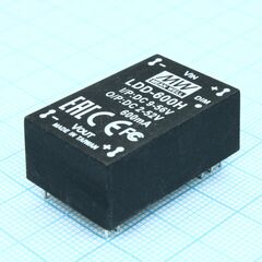 LDD-600H, dc/dc led понижающий, вход 9…56в, выход 2…52в/0.6а, кпд до 97%, вход on/off/dimm, 31.8x20.3x12.2мм, dip, -40…71°c, пластик