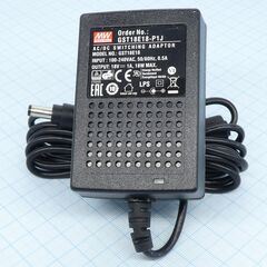 GST18E18-P1J, ac-dc, 18вт, вход 85...264b ac 47...63 гц,, выход 18b/1a, изоляция 3000в ac, 79x54x33мм, -30...+70°с, выходной разъем 11, диам. 5.5х2.1мм