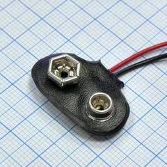 колодка КРОНА с проводом, разъем для подключения батарейки 6f22 (крона) провод выведен из центра ( t )